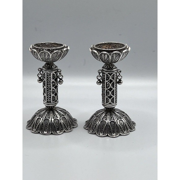 925 Handmade Sterling Silver Shabbat Candlestick...